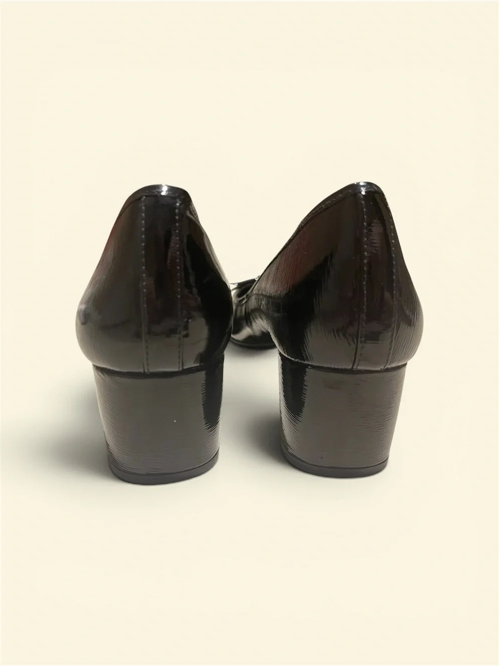 Michael Kors Black Leather Patent Low Heel Pumps with Gold Accent